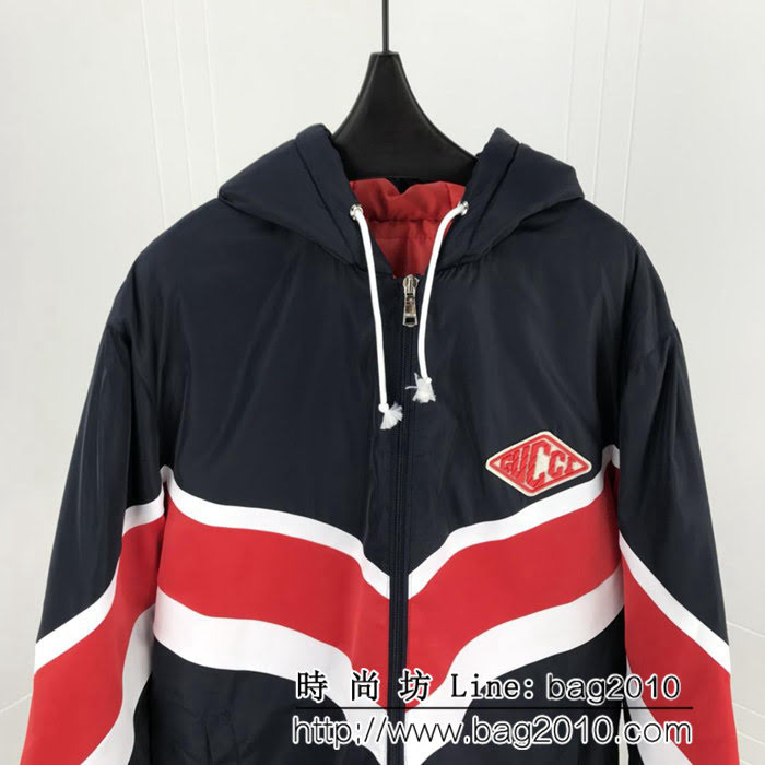 GUCCI古馳 18秋冬新款 鹿晗同款 拼色連帽夾克棉服 情侶款 ydi1745